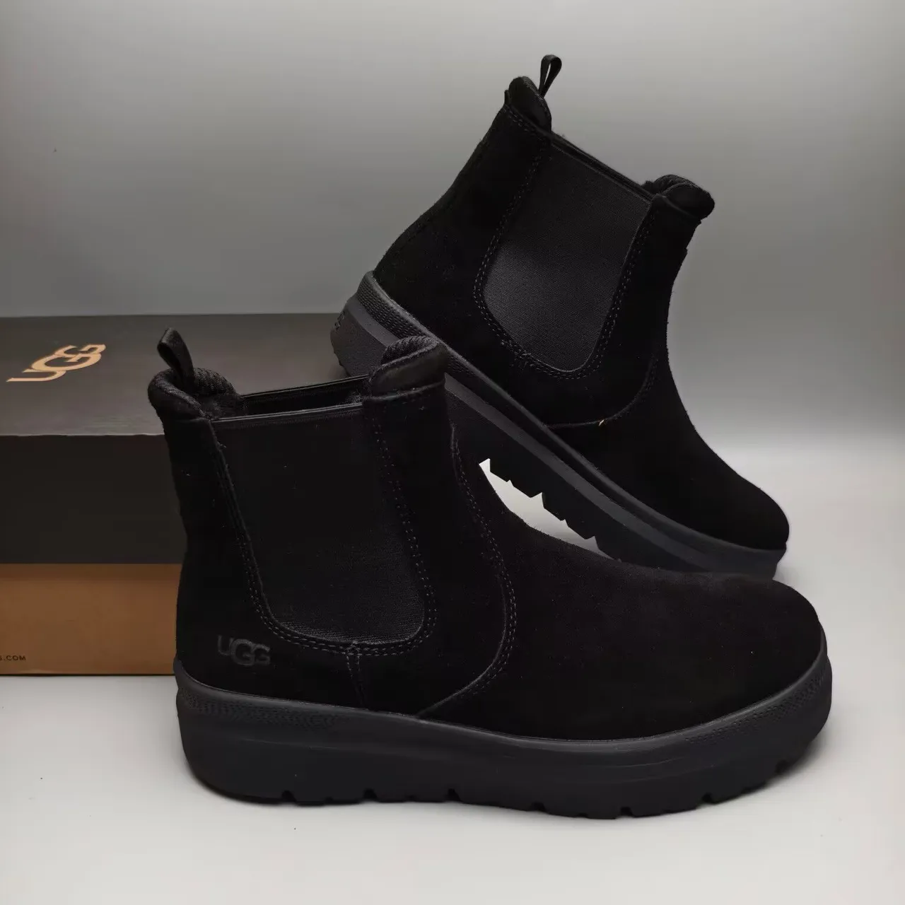 UGG Black Suede Upper Elastic Side Gussets Chelsea Boots 4