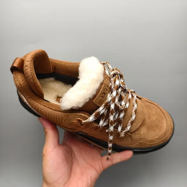 UGG Brown Beige Suede Upper Shearling-Lined Collar Lifestyle Sneakers 3