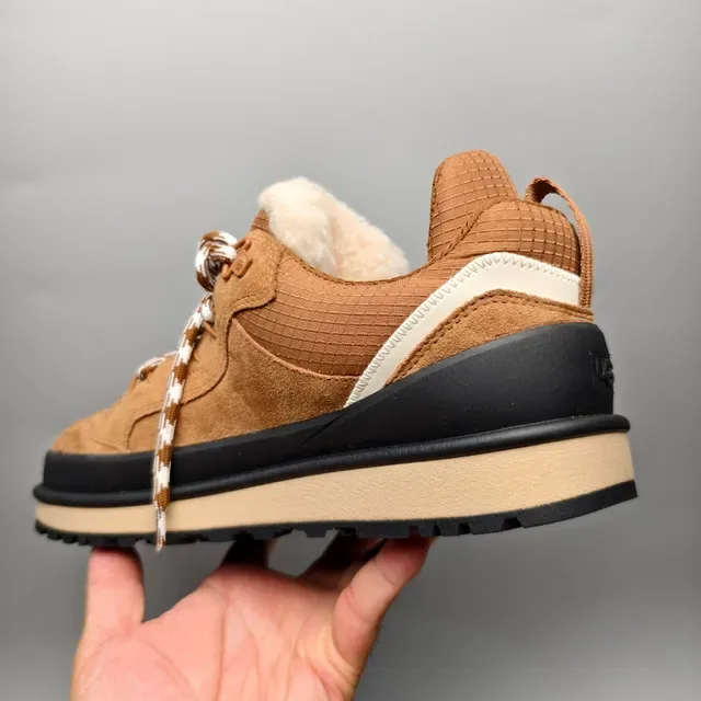 UGG Brown Beige Suede Upper Shearling-Lined Collar Lifestyle Sneakers 4