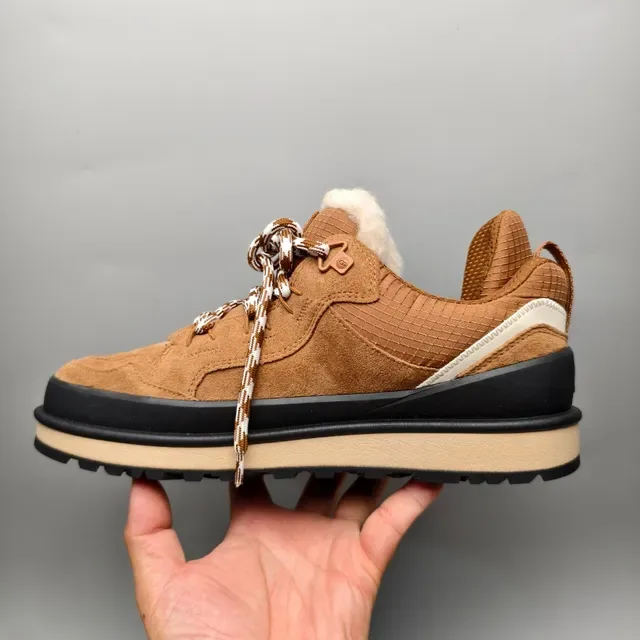 UGG Brown Beige Suede Upper Shearling-Lined Collar Lifestyle Sneakers 7