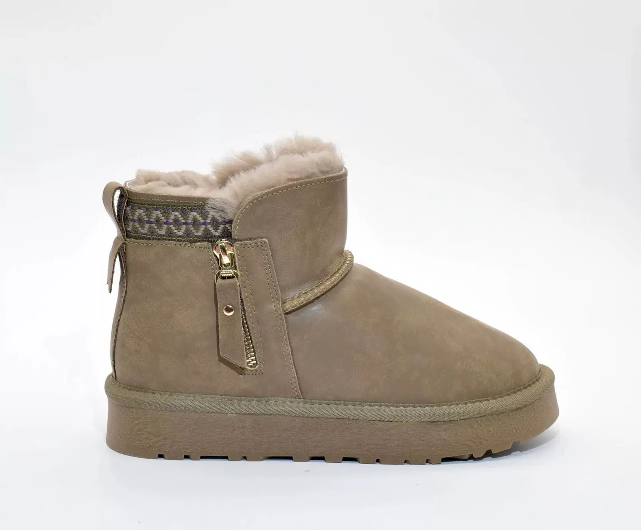 UGG 棕白色羊毛内里侧拉链踝靴 2