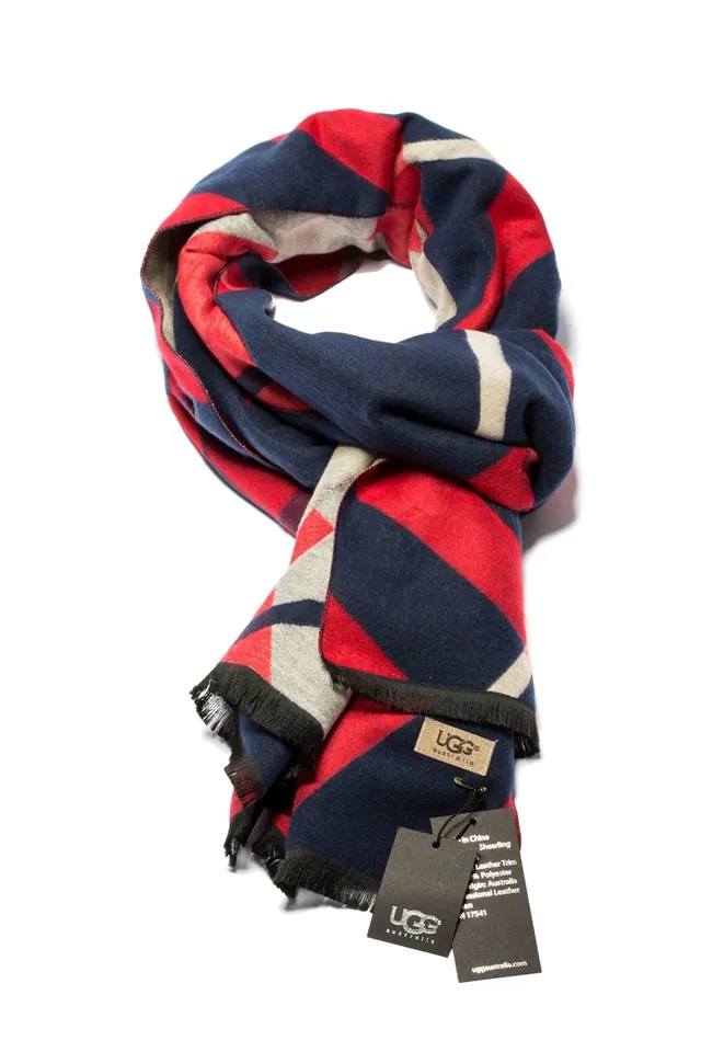 UGG Cachecol de Cashmere Tecido Listrado em Marinho e Vermelho 5