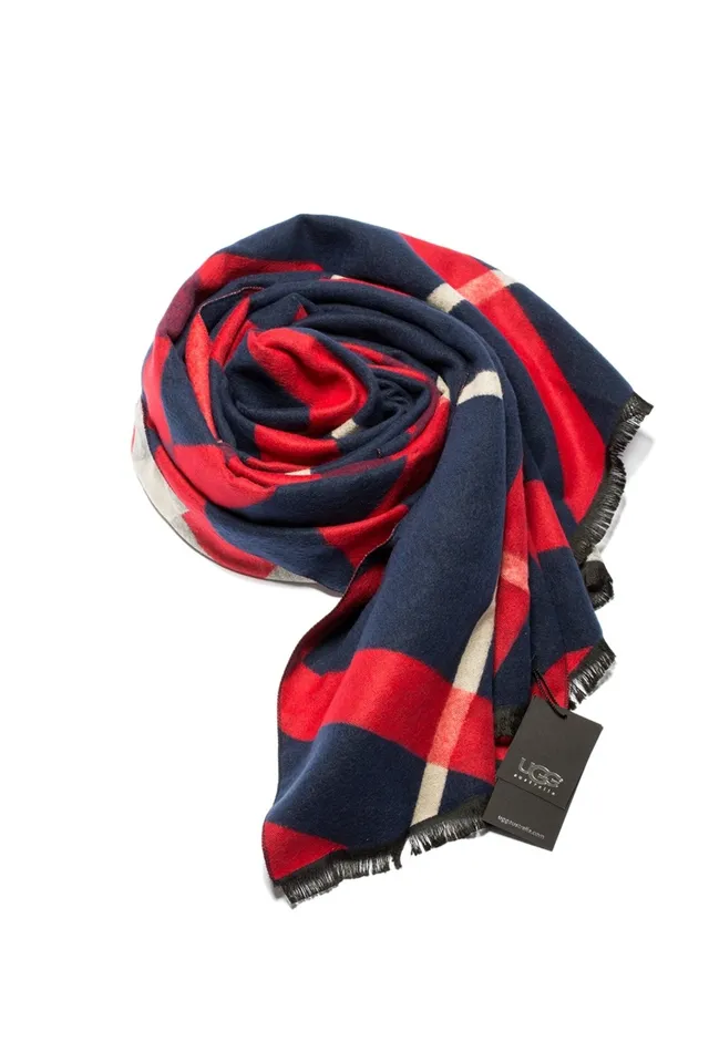 UGG Cachecol de Cashmere Tecido Listrado em Marinho e Vermelho 6