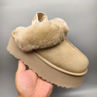 UGG Tasman Beige Shearling Platform Slippers