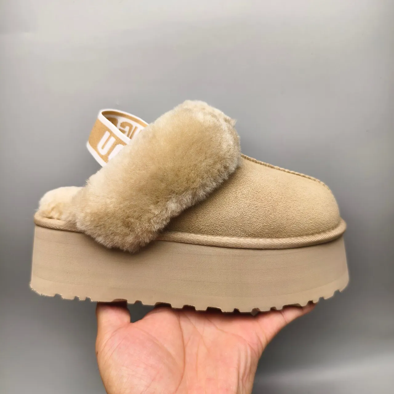 UGG Tasman Beige Shearling Platform Slippers 2