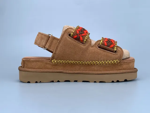 UGG Tasman Marrón Rojo Suela de Plataforma Correa Dual de Velcro Sandalias Casual 3