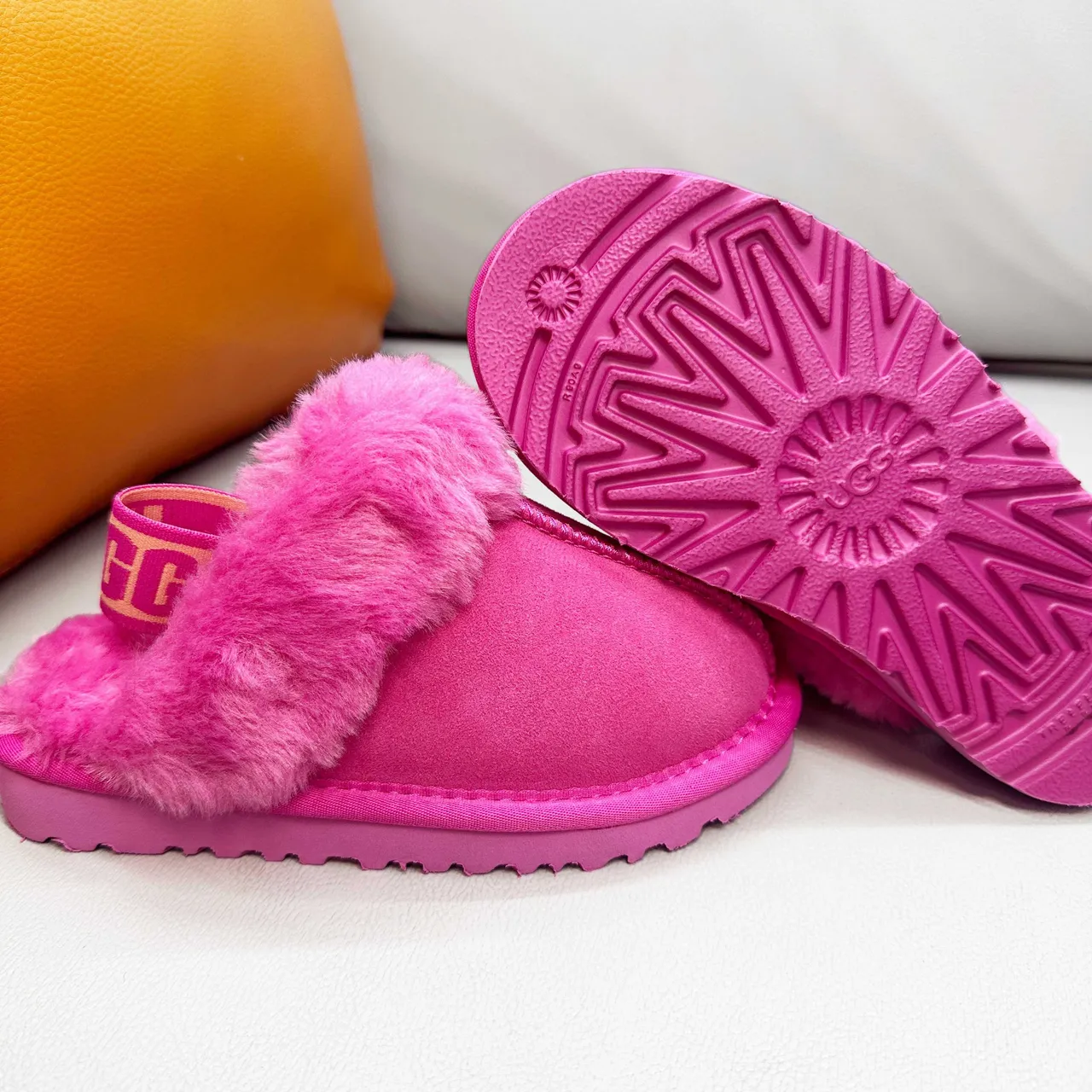 UGG Tasman Pink White Open-Back Shearling-Cuffed Slippers 11