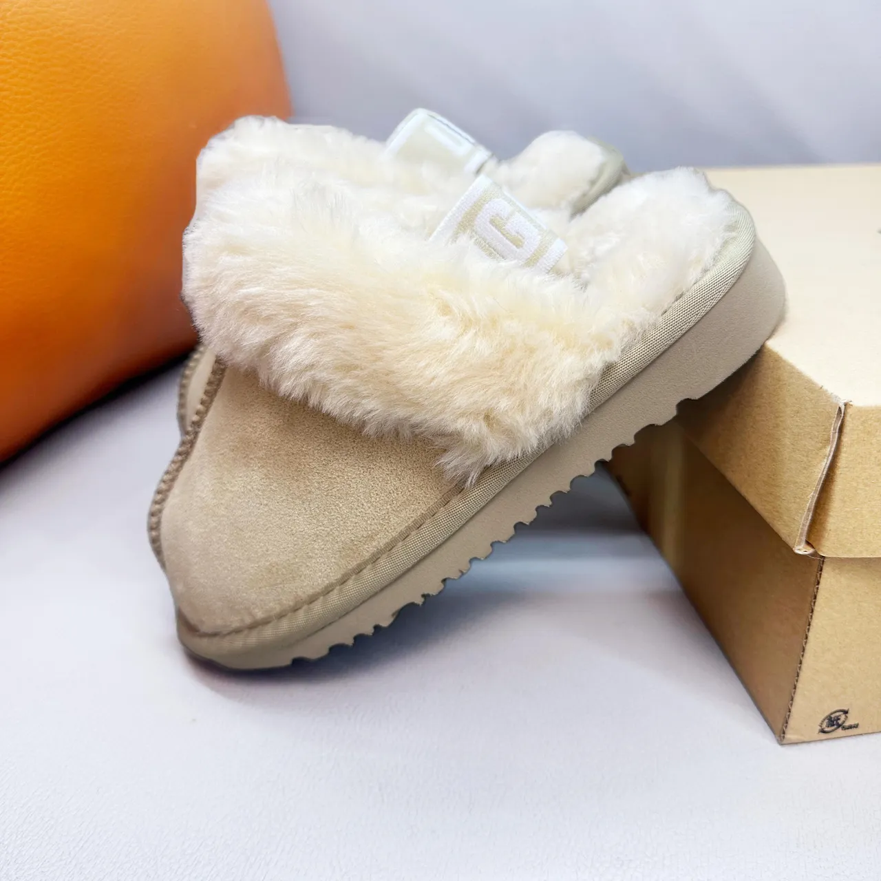 UGG Tasman Pink White Open-Back Shearling-Cuffed Slippers 21