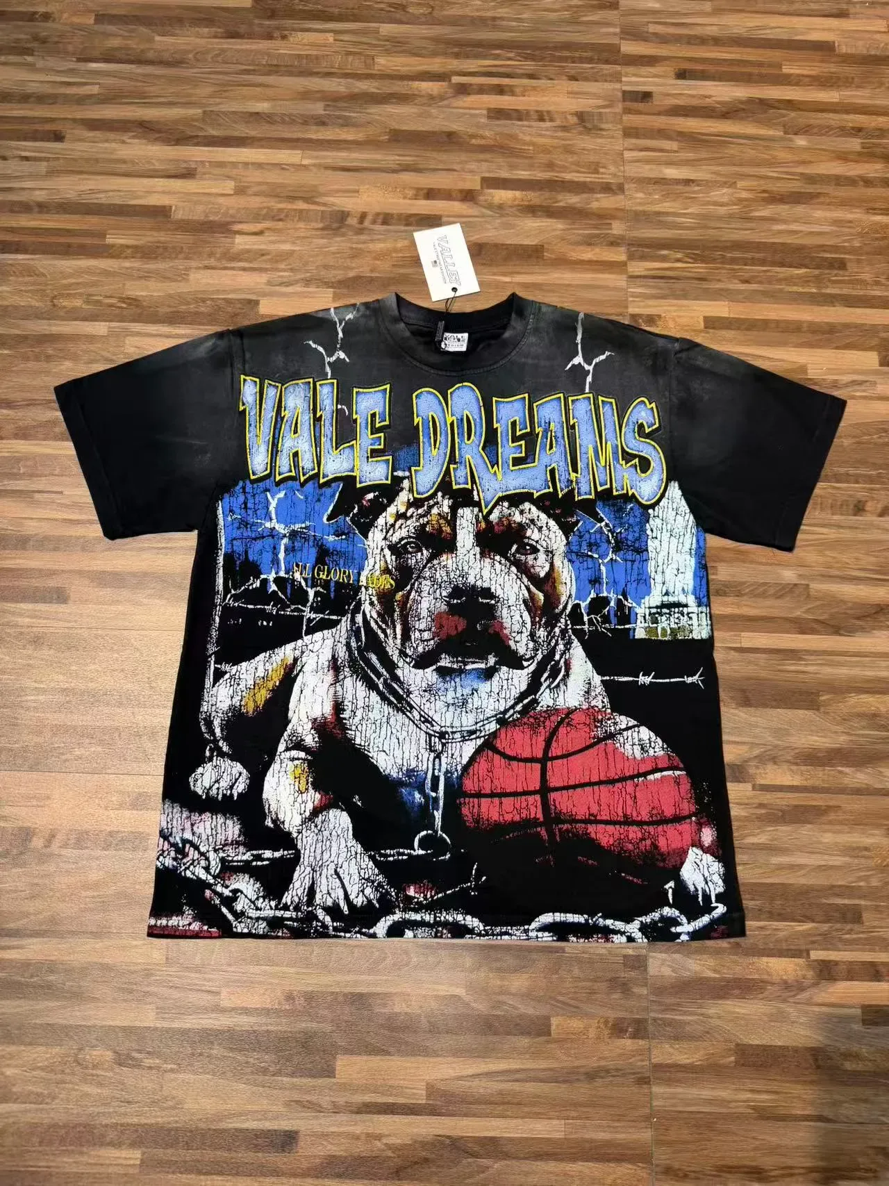 Vale Forever Vale Dreams অ্যাসিড-ওয়াশ কালো গ্রাফিক টি-শার্ট 5