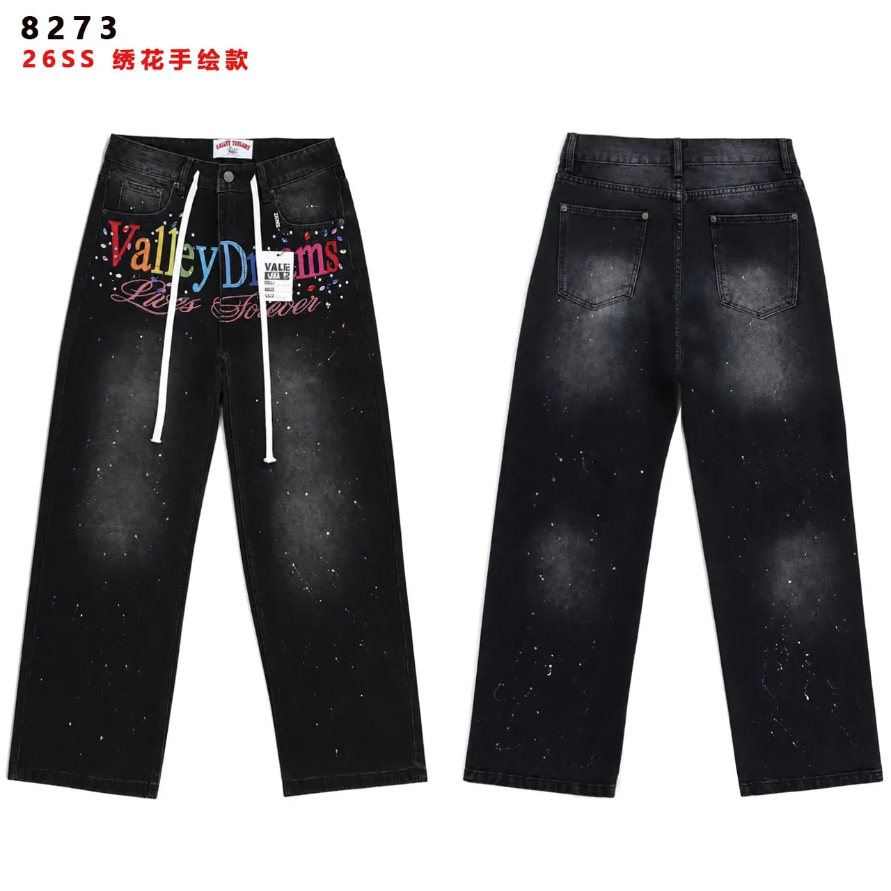Vale Forever Valley Dreams Hand-Embroidered Paint-Splatter Relaxed Jeans 2