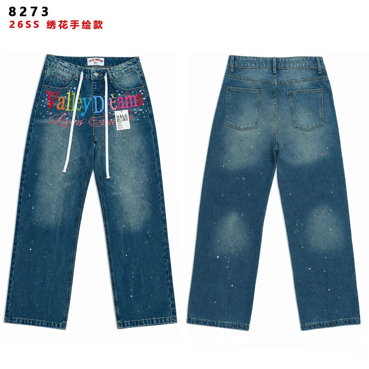 Vale Forever Valley Dreams Hand-Embroidered Paint-Splatter Relaxed Jeans 3