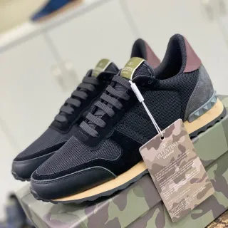 Valentino Negro Beige Malla Y Ante Superior Spiked Tacón De Goma Zapatillas Lifestyle
