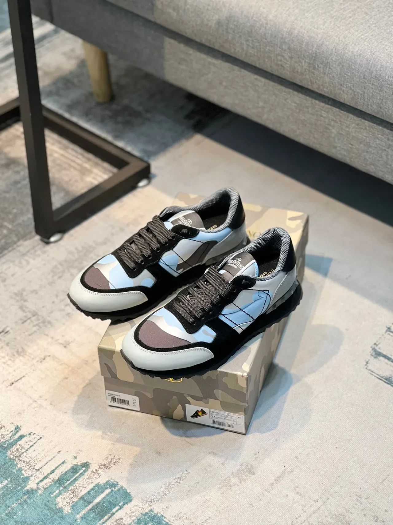 Valentino Black Multicolor Camouflage-Print Upper Studded Heel Counter Chunky Sneakers 7