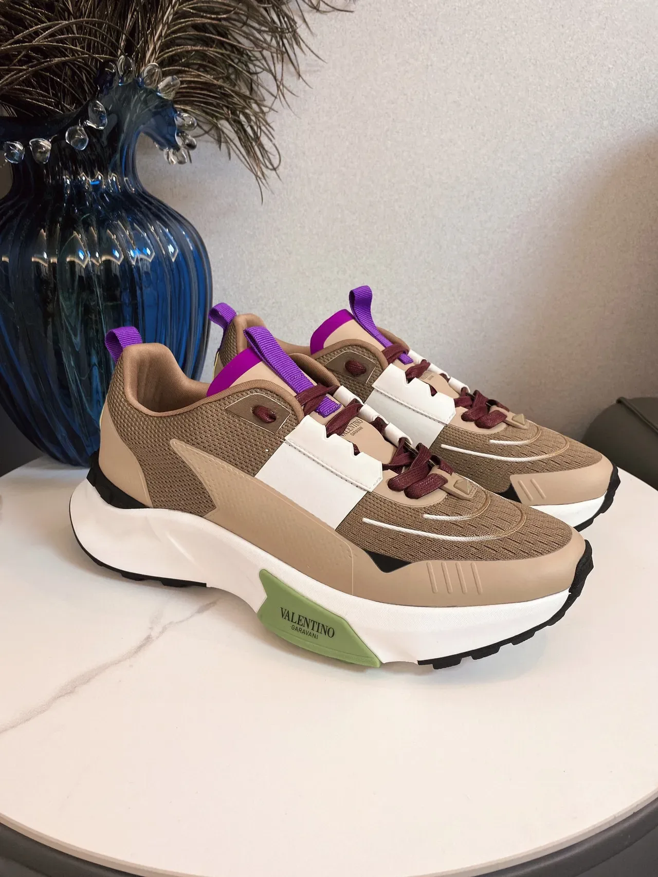Valentino Open Beige White malla con capas y superposiciones sintéticas suela media esculpida sneakers lifestyle 2