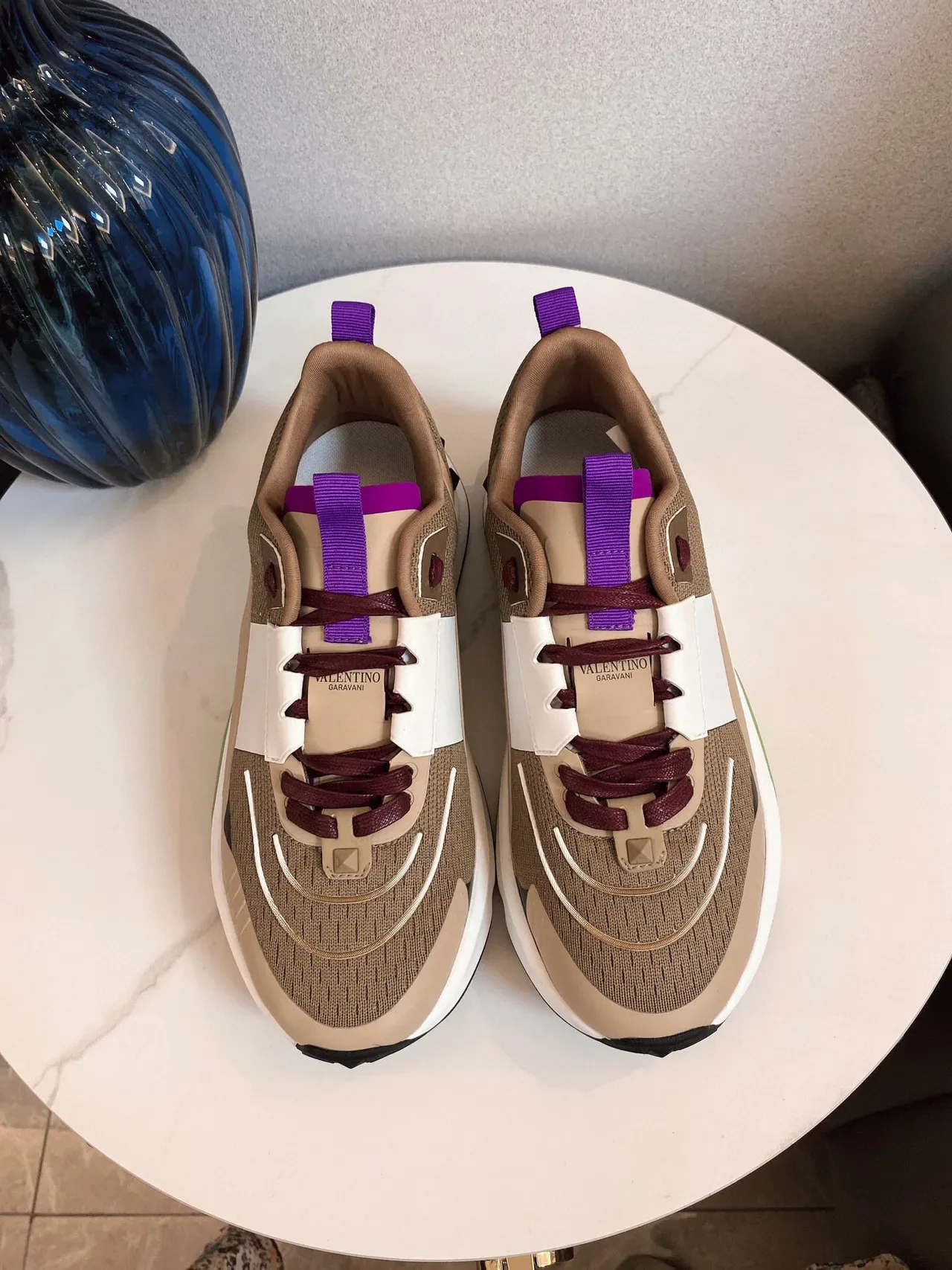 Valentino Open Beige White malla con capas y superposiciones sintéticas suela media esculpida sneakers lifestyle 3