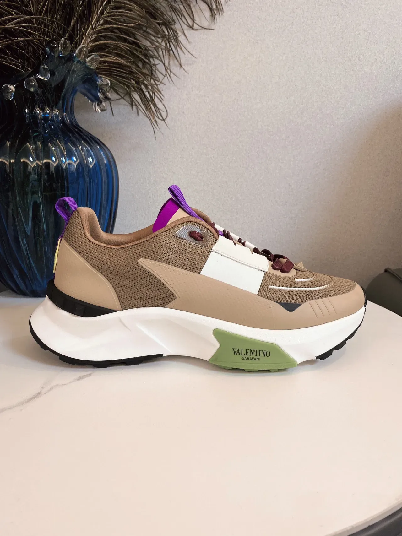Valentino Open Beige White malla con capas y superposiciones sintéticas suela media esculpida sneakers lifestyle 4