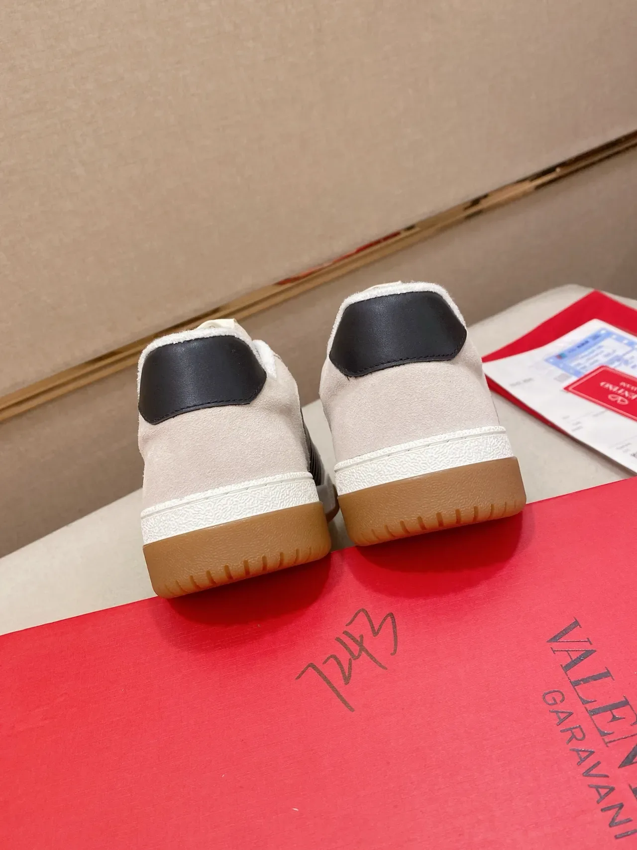Valentino Rockstud Beige Navy Quilted VLogo Panel Suede And Perforated Leather Upper Lifestyle Sneakers 4