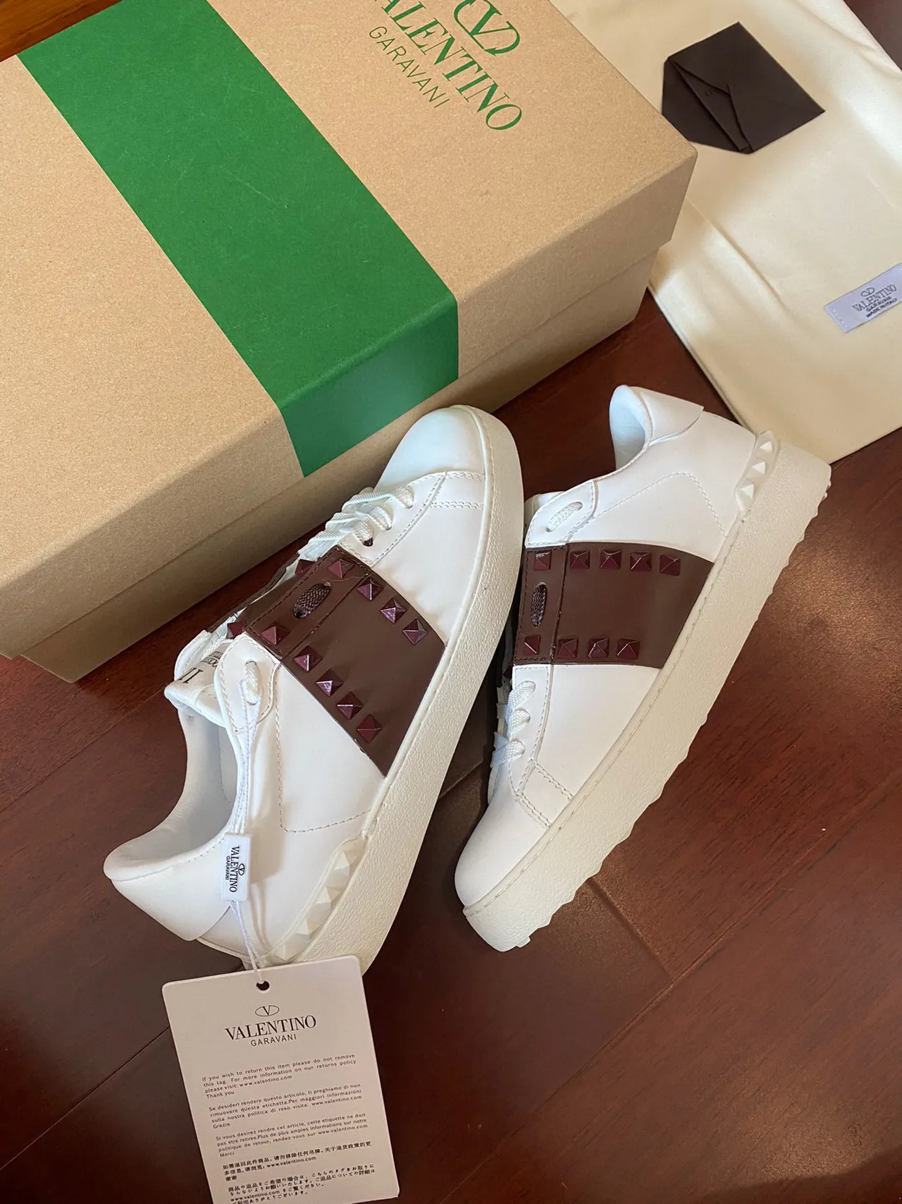 Valentino Rockstud Branco Marrom Couro Tira Stud-Accented Estilo de Vida Tênis 8