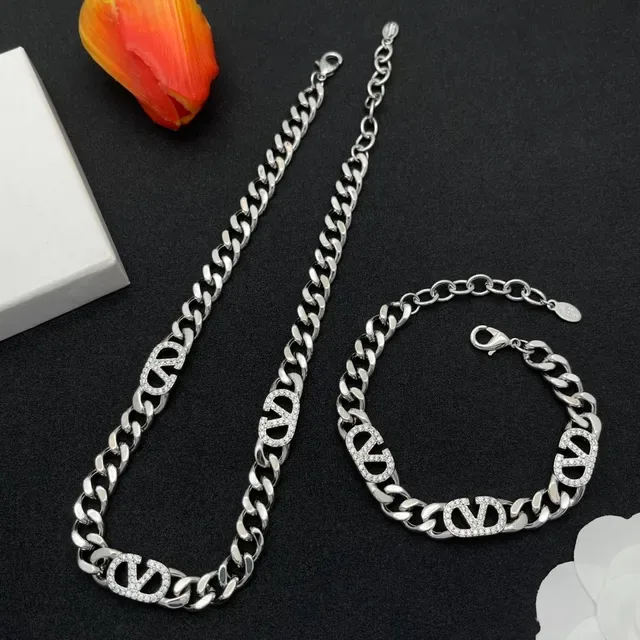 Valentino VLOGO Chain Crystal Charm Necklace 2