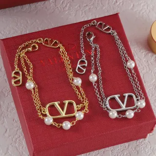 Valentino VLogo Pulsera Doble Cadena de Perlas
