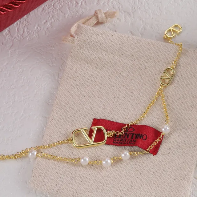 Valentino VLogo Bracelet Double Chaîne Perles 5