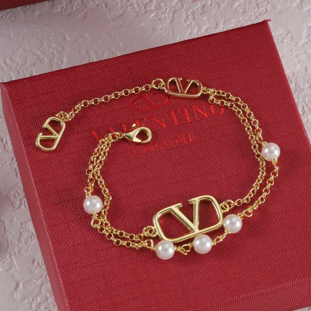 Valentino VLogo Bracelet Double Chaîne Perles 6
