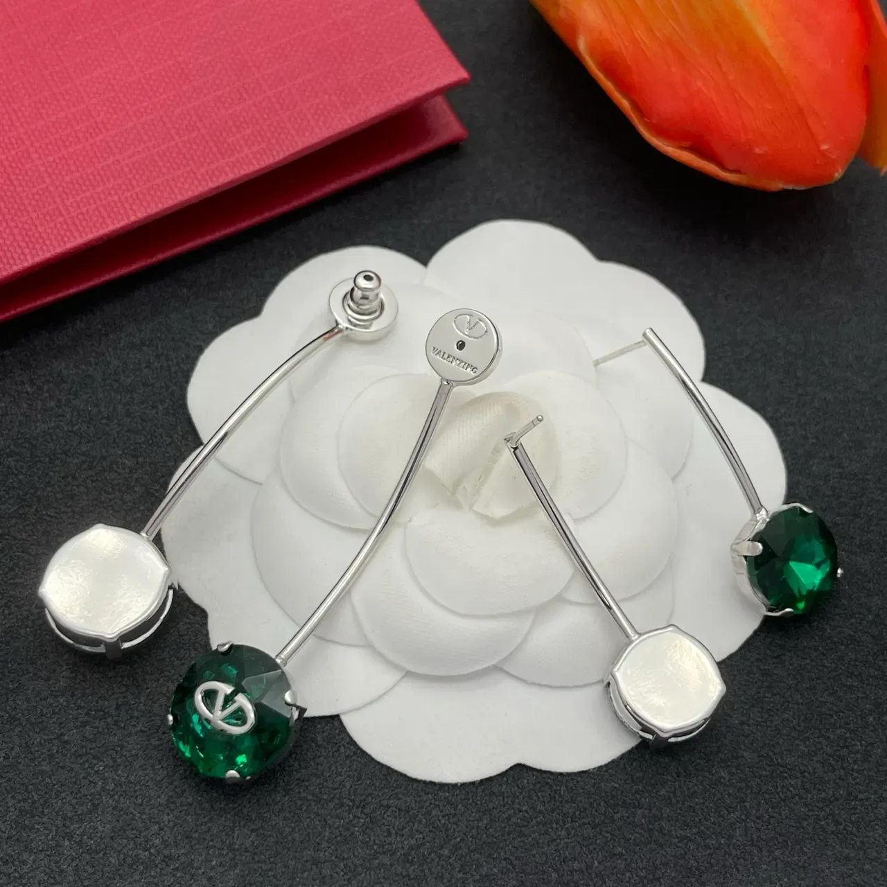 Valentino VLogo Double-Stone Emerald Green Crystal Earrings 4