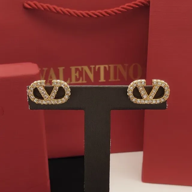 Valentino VLTN 镶嵌水晶金色耳钉 3