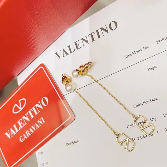 Valentino VLTN Pearl Stud Chain Dangling Earrings 6