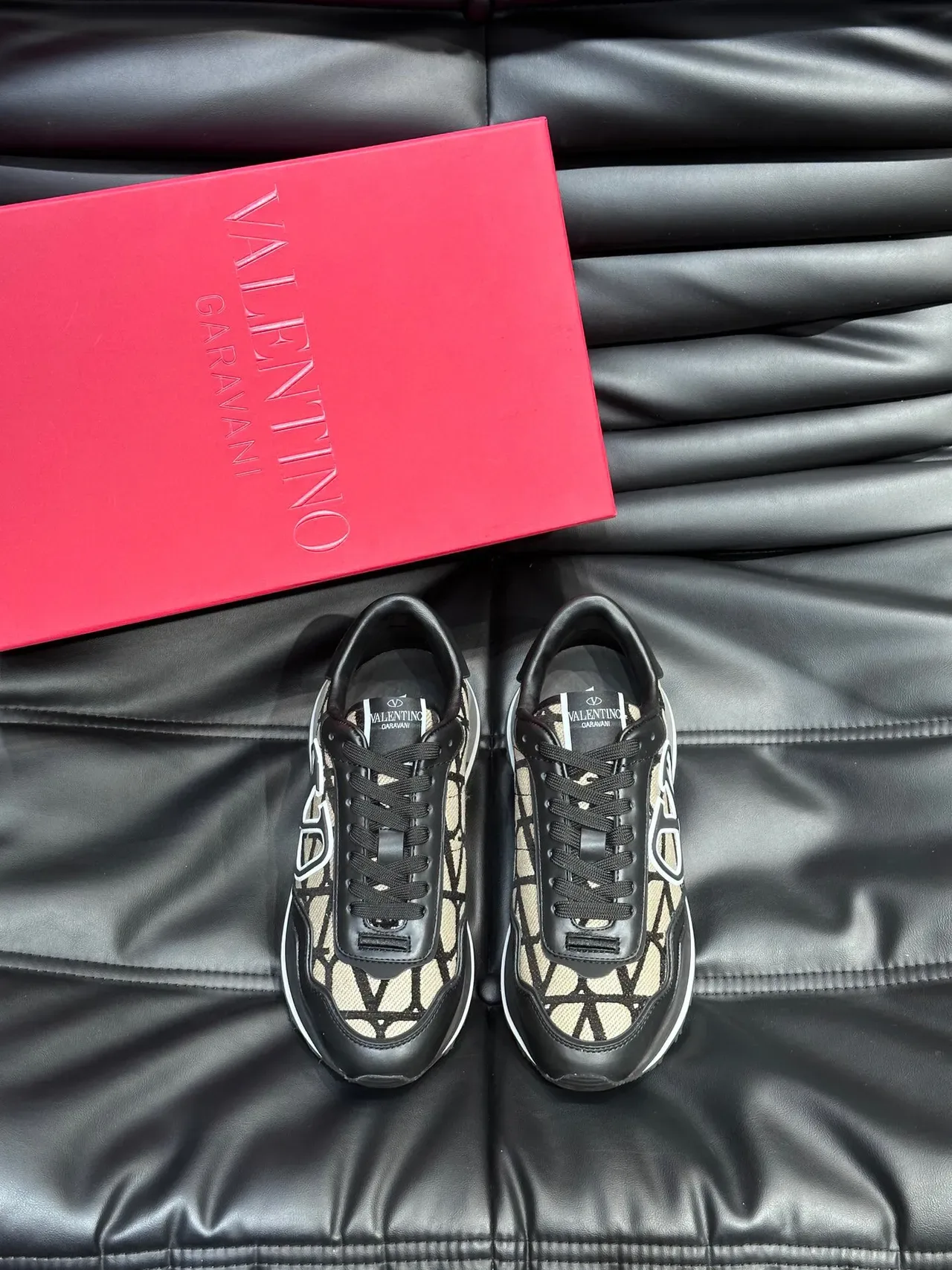 Valentino VLTN Runner Black and Beige Monogram Lifestyle Sneakers 2