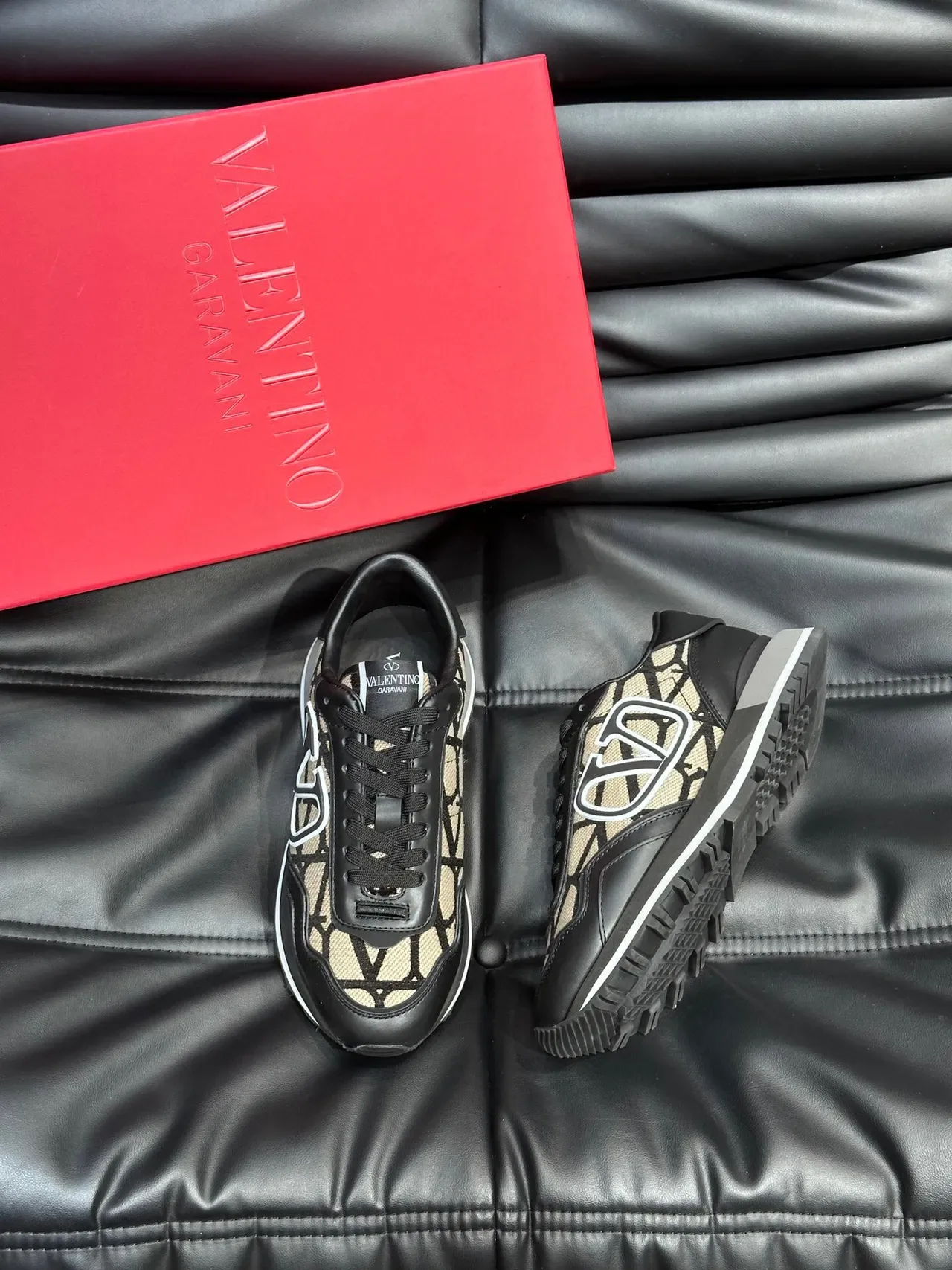 Valentino VLTN Runner Black and Beige Monogram Lifestyle Sneakers 3