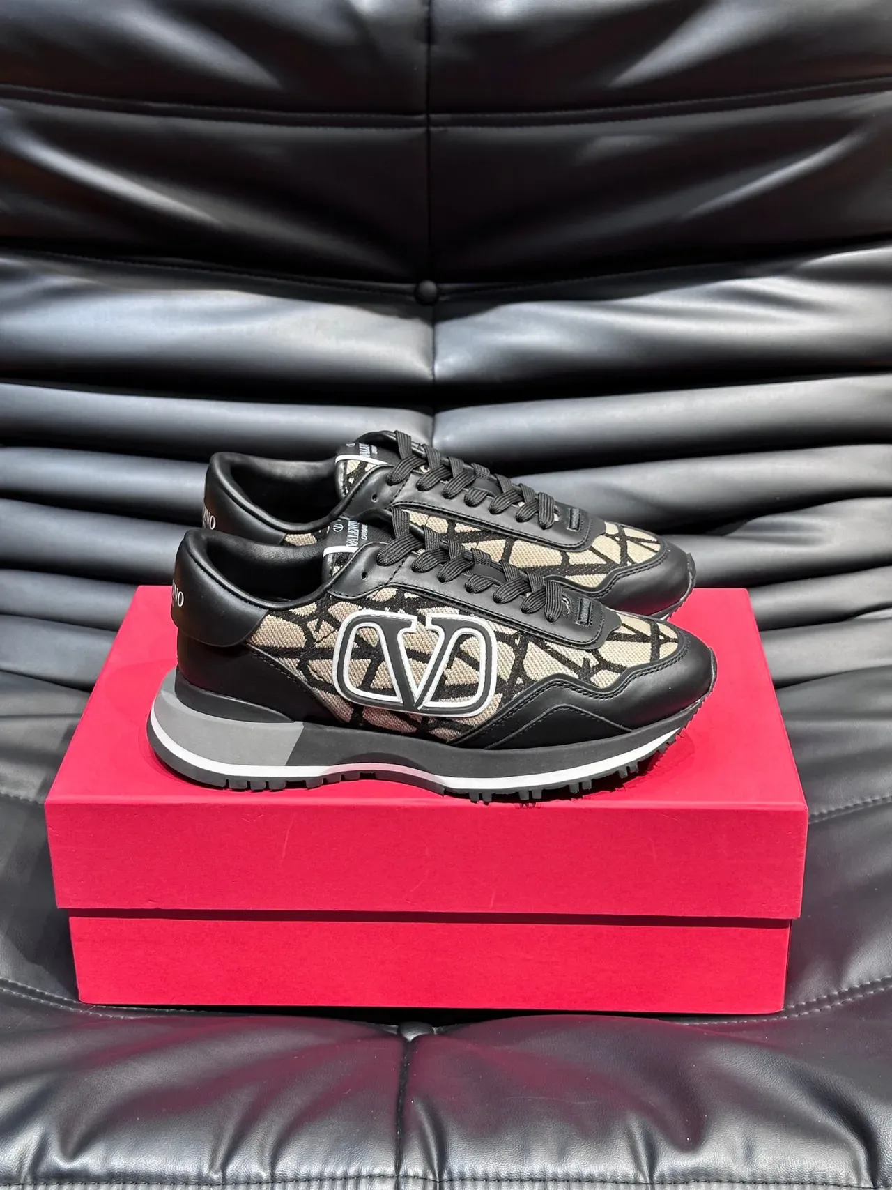 Valentino VLTN Runner Black and Beige Monogram Lifestyle Sneakers 4