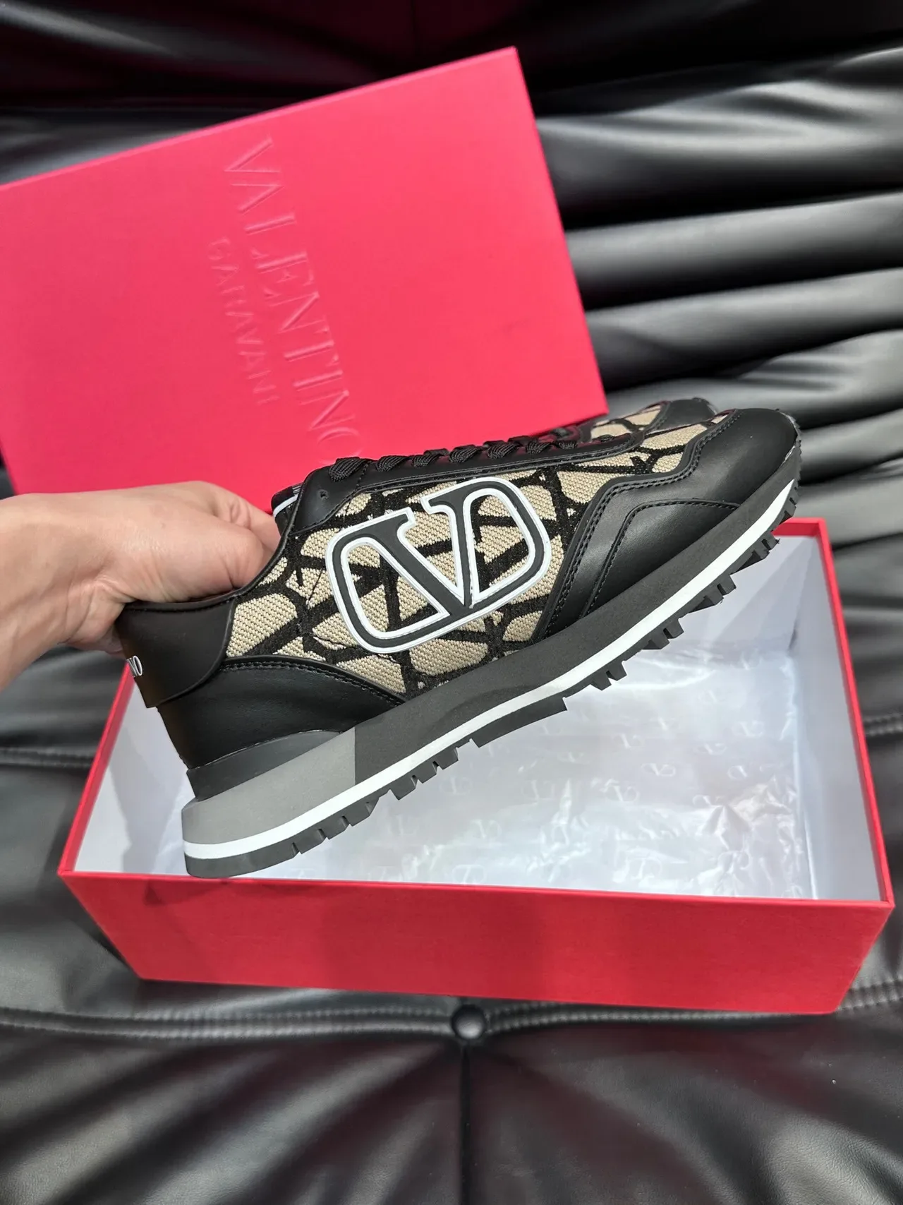 Valentino VLTN Runner Black and Beige Monogram Lifestyle Sneakers 5