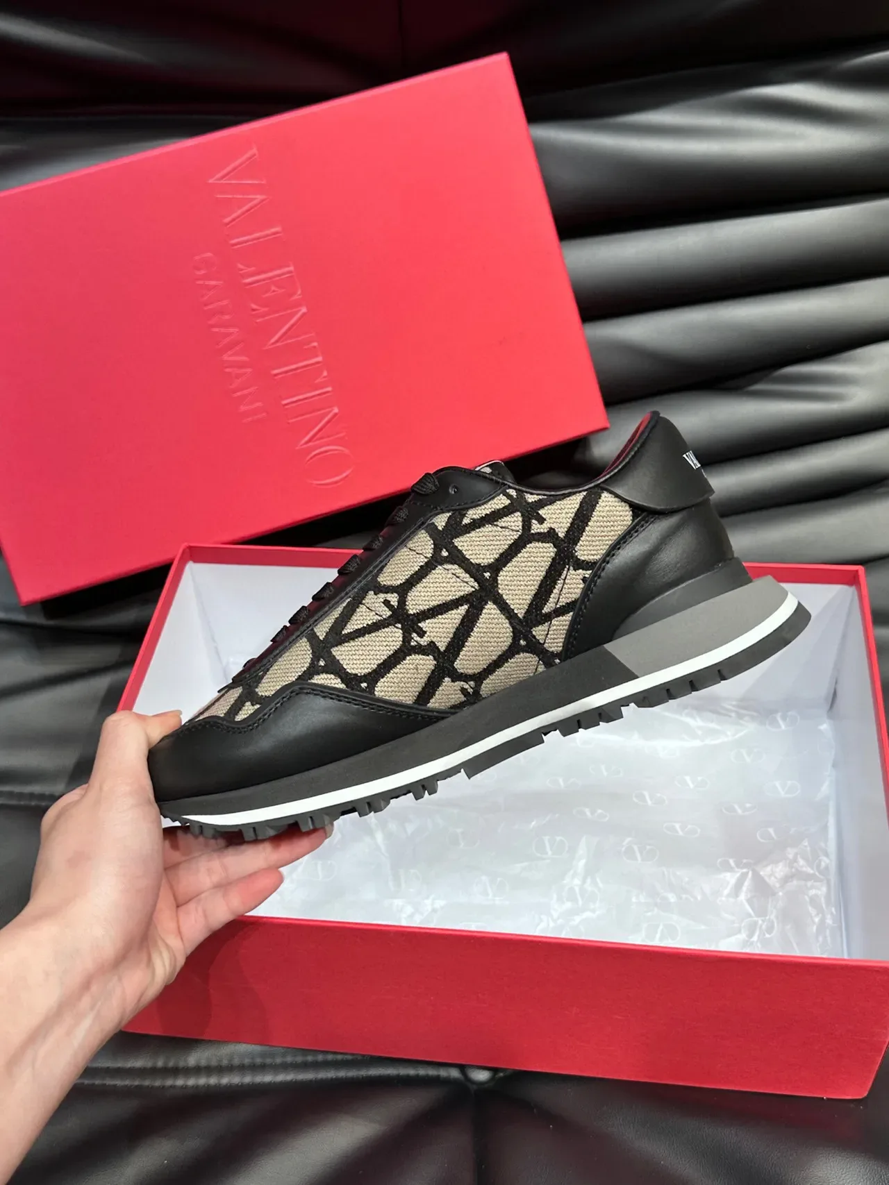 Valentino VLTN Runner Black and Beige Monogram Lifestyle Sneakers 6