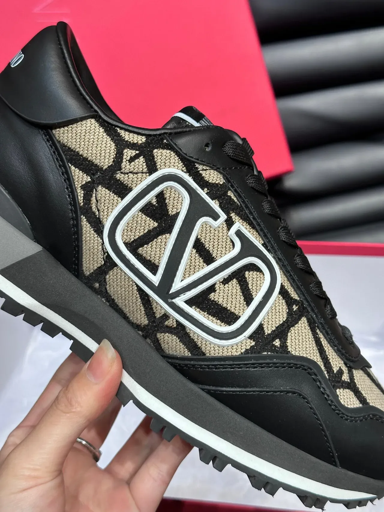 Valentino VLTN Runner Black and Beige Monogram Lifestyle Sneakers 8