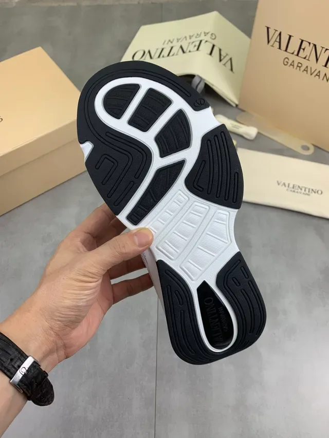 Valentino White Black Mesh And Synthetic Overlay Construction Sculpted Sole Chunky Sneakers 2