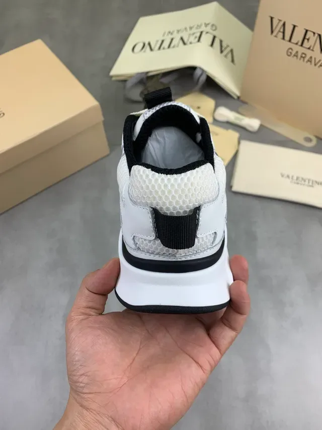Valentino White Black Mesh And Synthetic Overlay Construction Sculpted Sole Chunky Sneakers 3