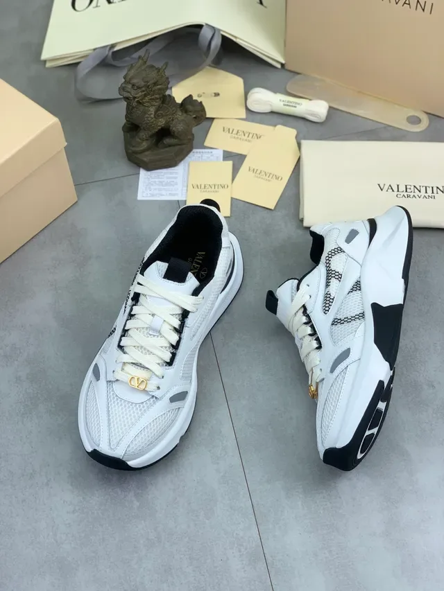 Valentino White Black Mesh And Synthetic Overlay Construction Sculpted Sole Chunky Sneakers 5