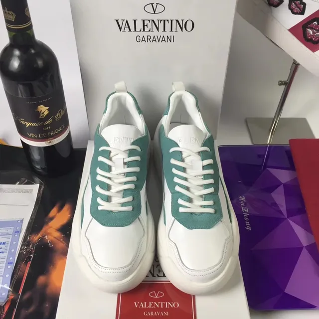 Valentino White Green Sculpted Sole Suede And Leather Panel Construction Chunky Sneakers 2