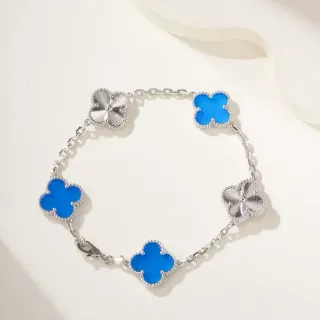 Van Cleef & Arpels 阿尔哈姆布拉 五 motif 蓝色珐琅银手链