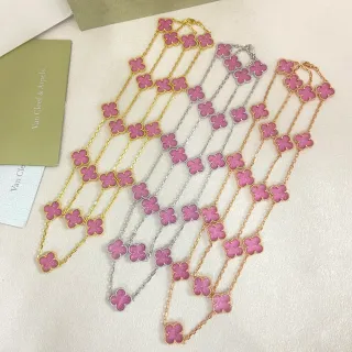 Van Cleef & Arpels Alhambra গোলাপি এনামেল চার পাতার ক্লোভার চেইন নেকলেস