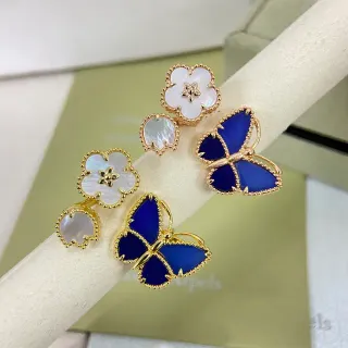 Van Cleef & Arpels Alhambra and Papillon Gold Blue Edges Mother-of-Pearl Inlay Ring