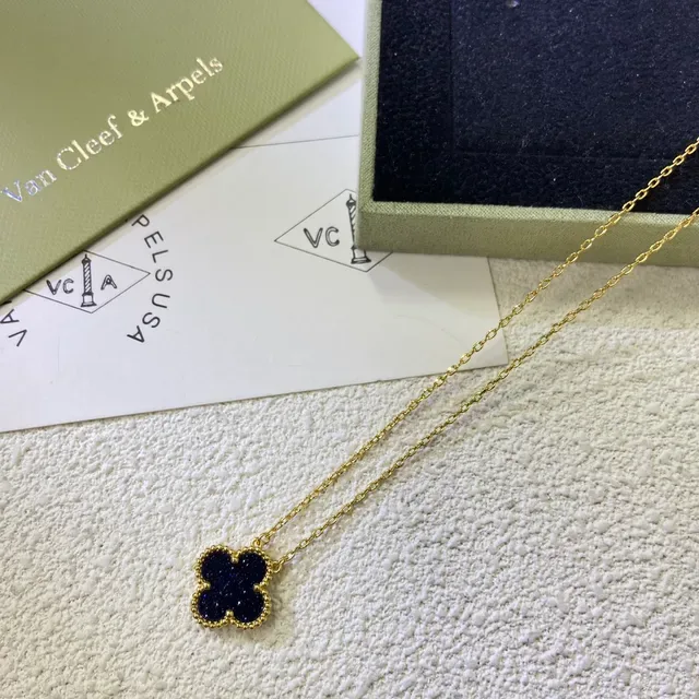 Van Cleef & Arpels Alhambra Blue Glitter Enamel Four-Leaf Clover Necklace 3