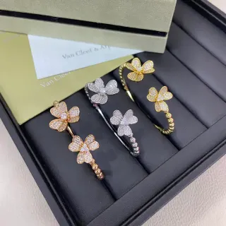 Van Cleef & Arpels Alhambra Flower Pavé-Set Open Rings
