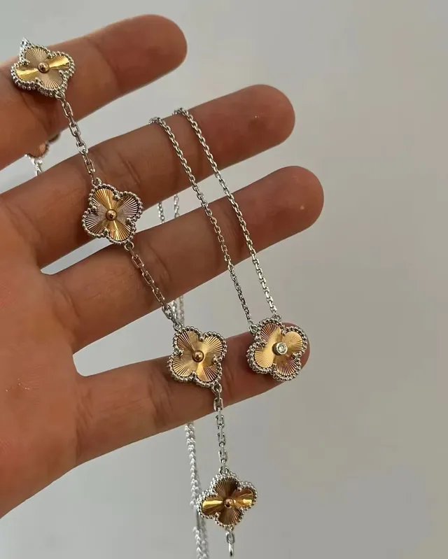 Van Cleef & Arpels Alhambra Four-Leaf Clover Gold and Diamond Necklace 3