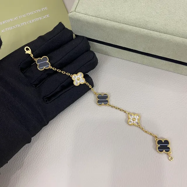 Van Cleef & Arpels Alhambra Four-Leaf Clover Striped Enamel and Pavé Bracelets 2