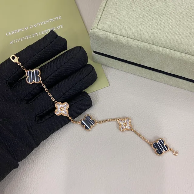 Van Cleef & Arpels Alhambra Four-Leaf Clover Striped Enamel and Pavé Bracelets 3