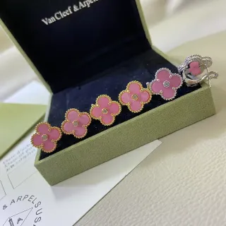 Van Cleef & Arpels Alhambra Pink Enamel Gold Beaded Clover Earrings