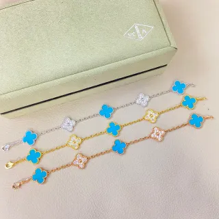Van Cleef & Arpels Alhambra Turquoise and Crystal Four-Leaf Clover Bracelets