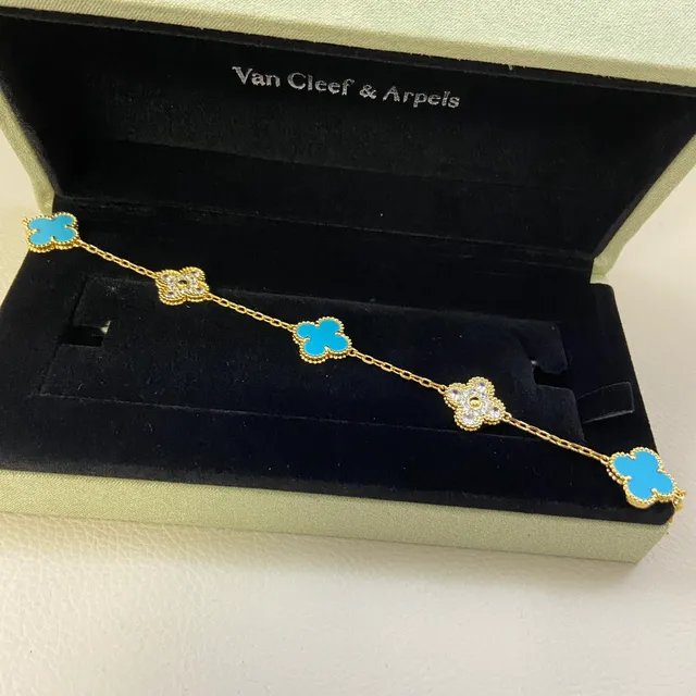 Van Cleef & Arpels Alhambra Turquoise and Crystal Four-Leaf Clover Bracelets 2